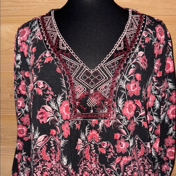 Almost Famous Black and Red Floral Blouse whimsigoth festival boho cottagecore - Picture 2 of 10